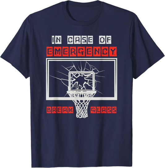 In Case of Emergency Break Glass Basketball Backboard Dunk T-Shirt - T-Shirt | Navy