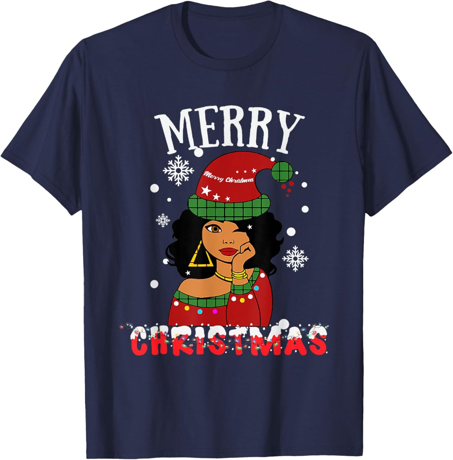 Black African American Merry Christmas Melanin Women Santa T-Shirt - T-Shirt | Navy