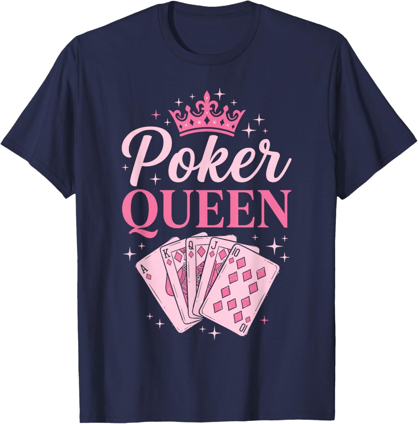 Poker Queen Royal Flush Diamonds Pink Graphic T-Shirt - T-Shirt | Navy