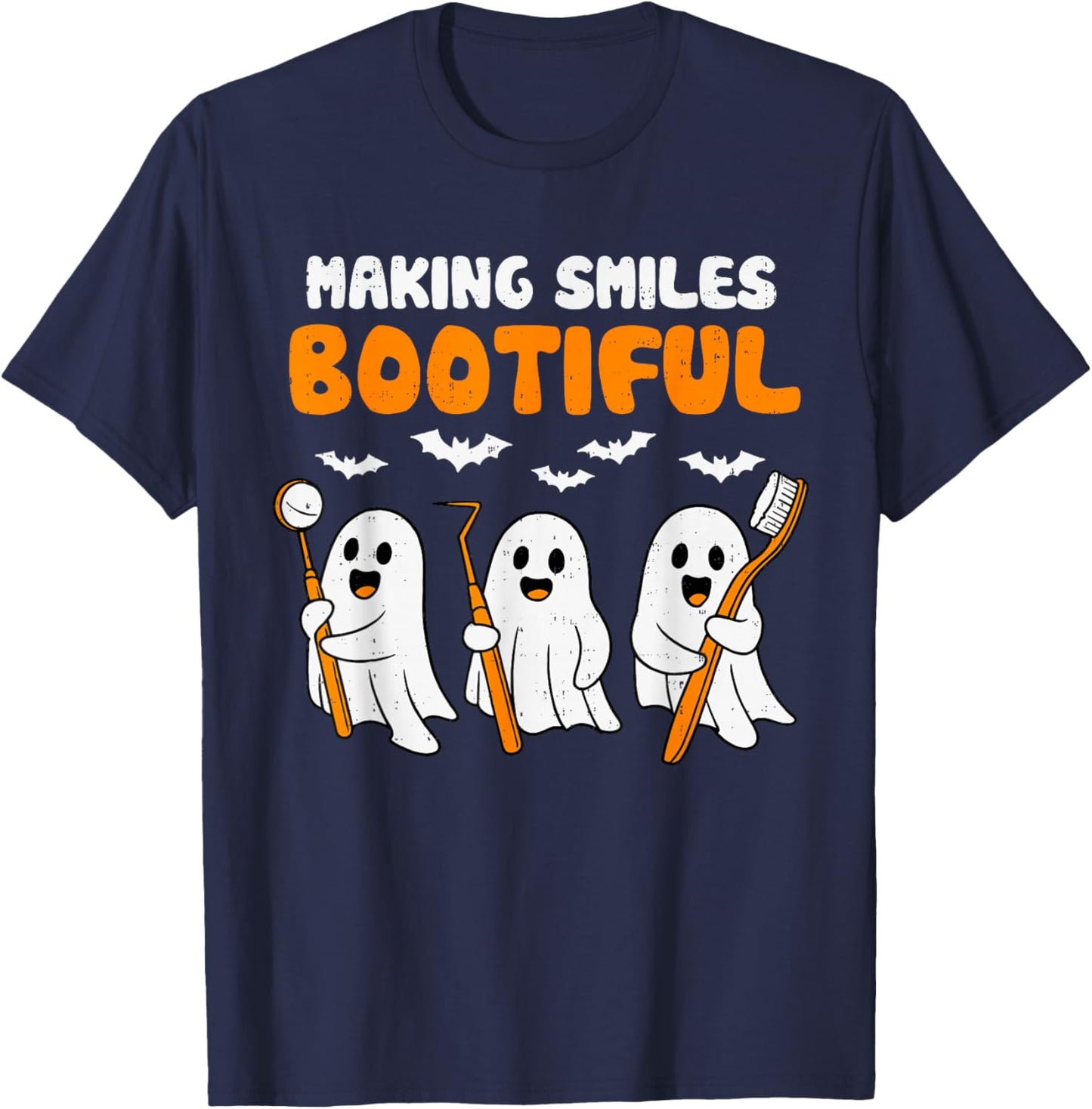 Dentist Smiles Bootiful Ghost Halloween Costume Dental Funny T-Shirt - T-Shirt | Navy