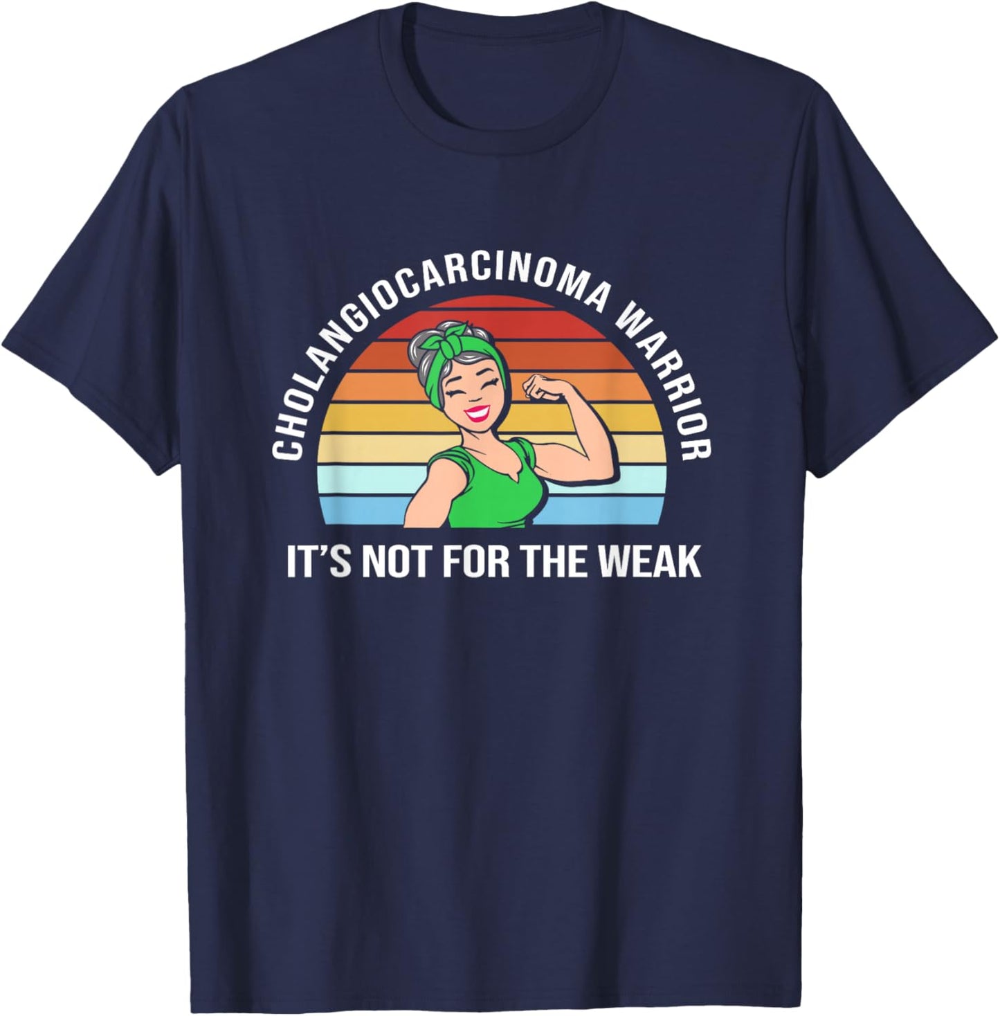 Retro Strong Woman Cholangiocarcinoma Warrior T-Shirt - T-Shirt | Navy
