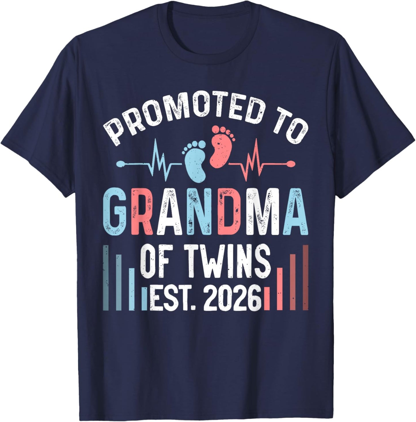 Promoted to Grandma of Twins Est 2026 Twin Baby Shower T-Shirt - T-Shirt | Navy