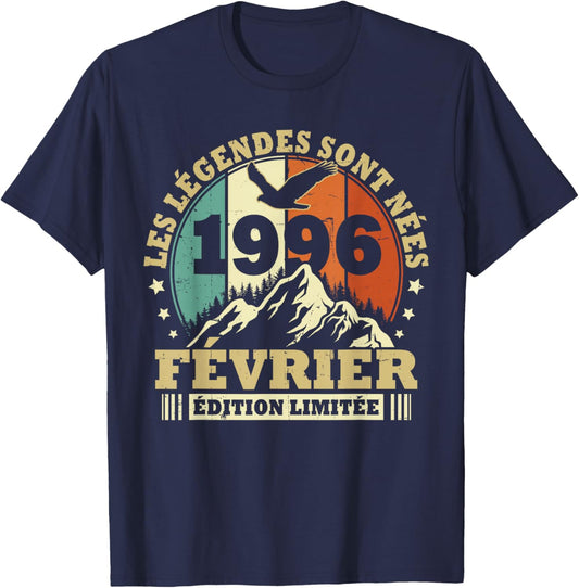 Legends Are Born in February 1996 Birthday 30 Years T-Shirt - T-Shirt | Navy