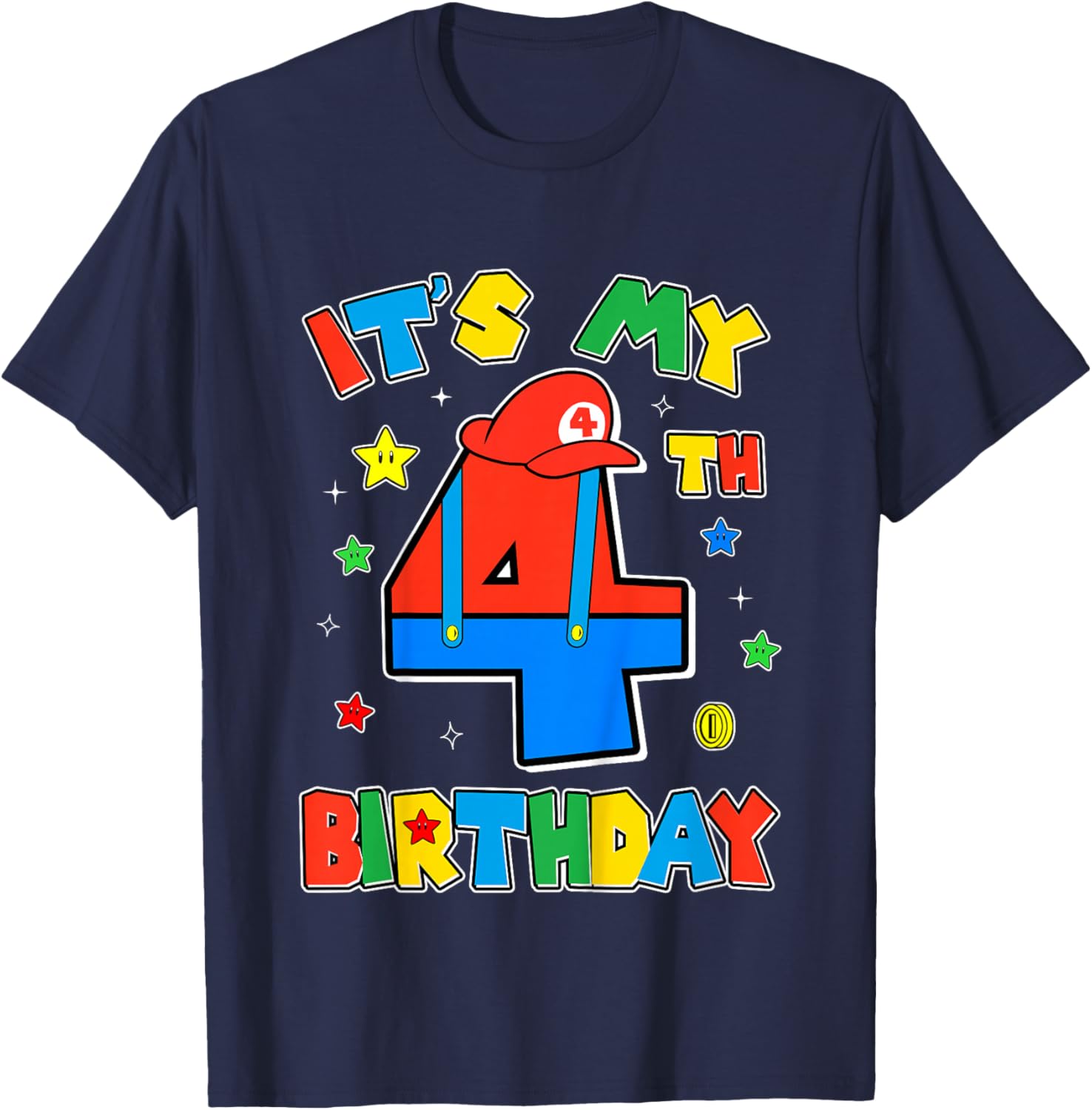 Kids 4th Birthday Boy Super Gamer Gaming Theme B-day Party Boys T-Shirt - T-Shirt | Navy