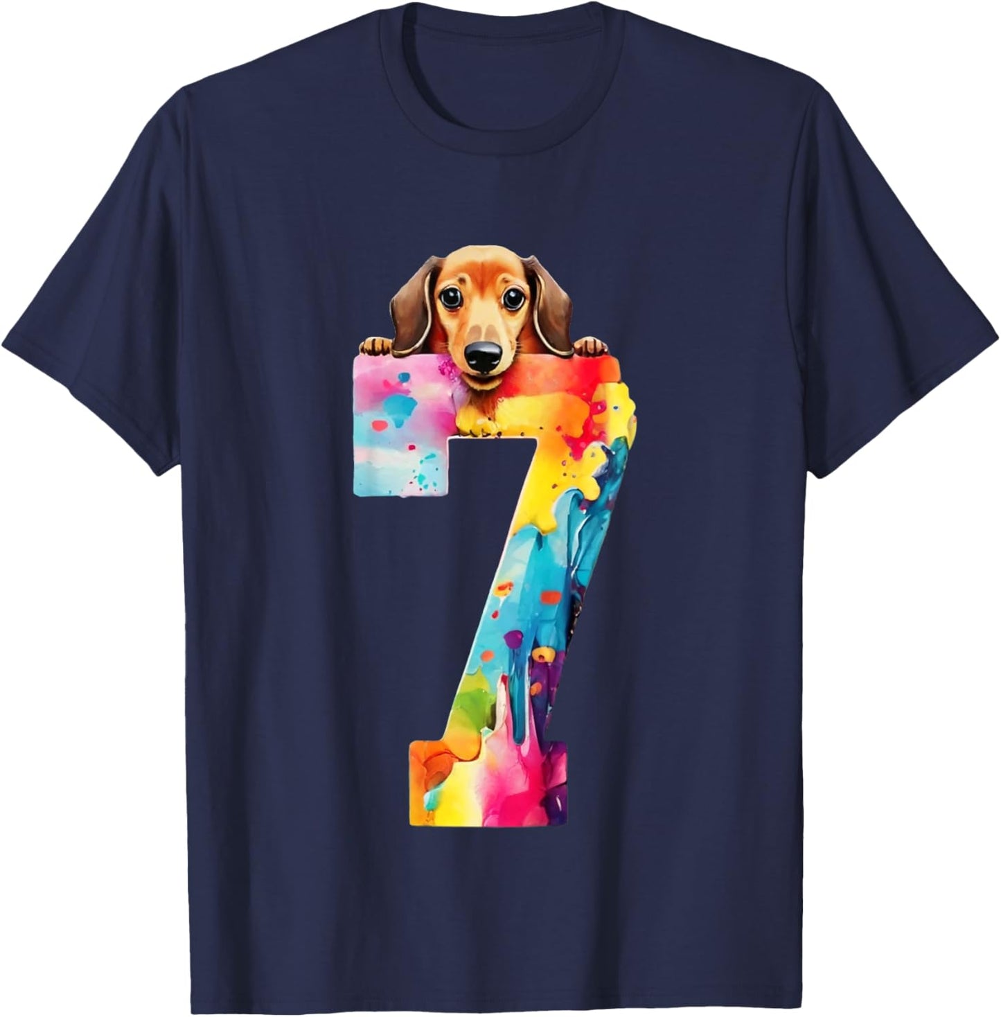 DOG 7 YEARS DACHSHUND BIRTHDAY for Kids T-Shirt - T-Shirt | Navy