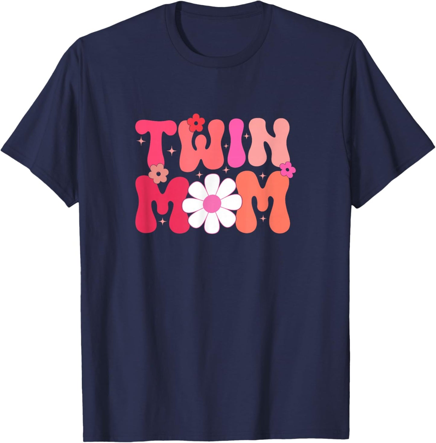 Groovy Twin Mama Funny Mother's Day For New Mom Of Twins T-Shirt - T-Shirt | Navy