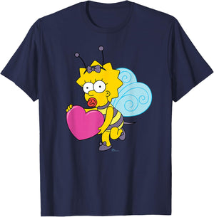 The Simpsons Maggie Simpson Cute Heart Bee Valentine’s Day T-Shirt - T-Shirt | Navy