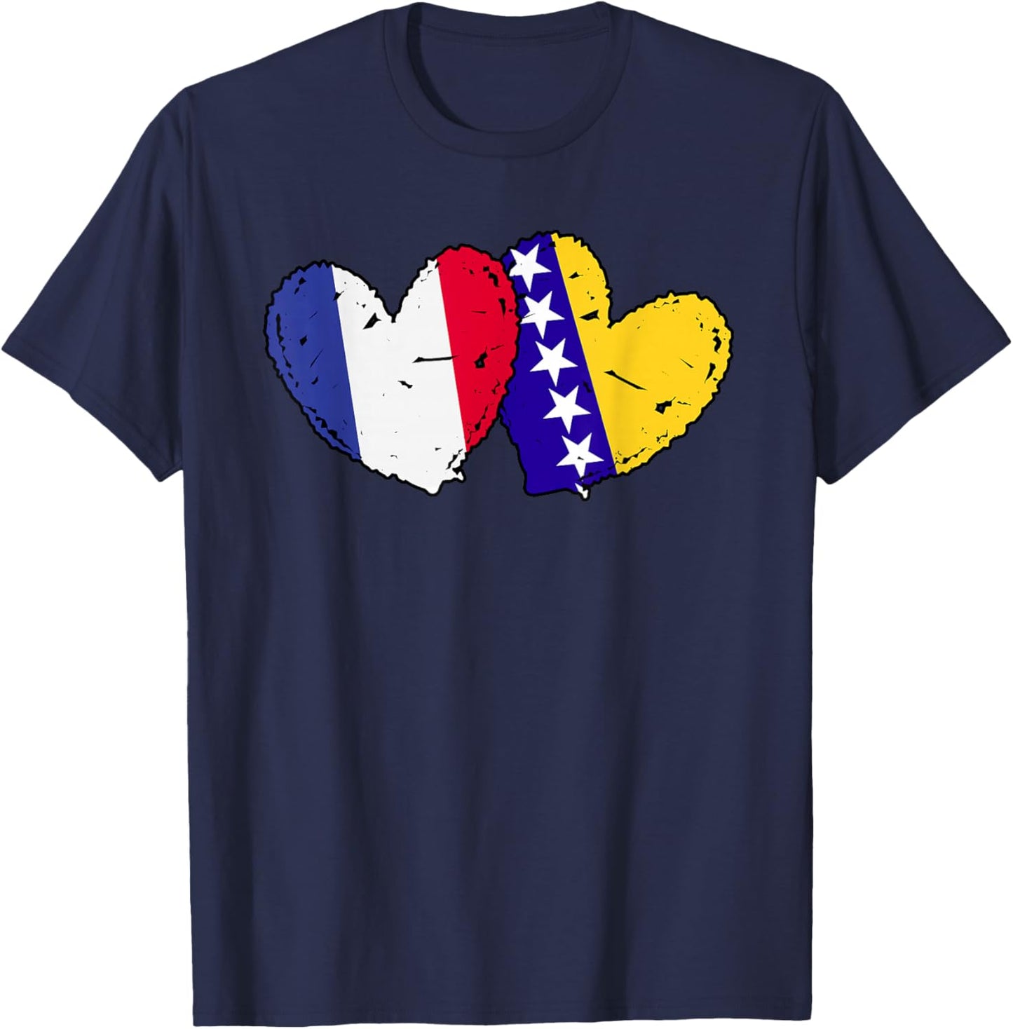 France Bosnia and Herzegovina Heart Flag French Bosnian T-Shirt - T-Shirt | Navy