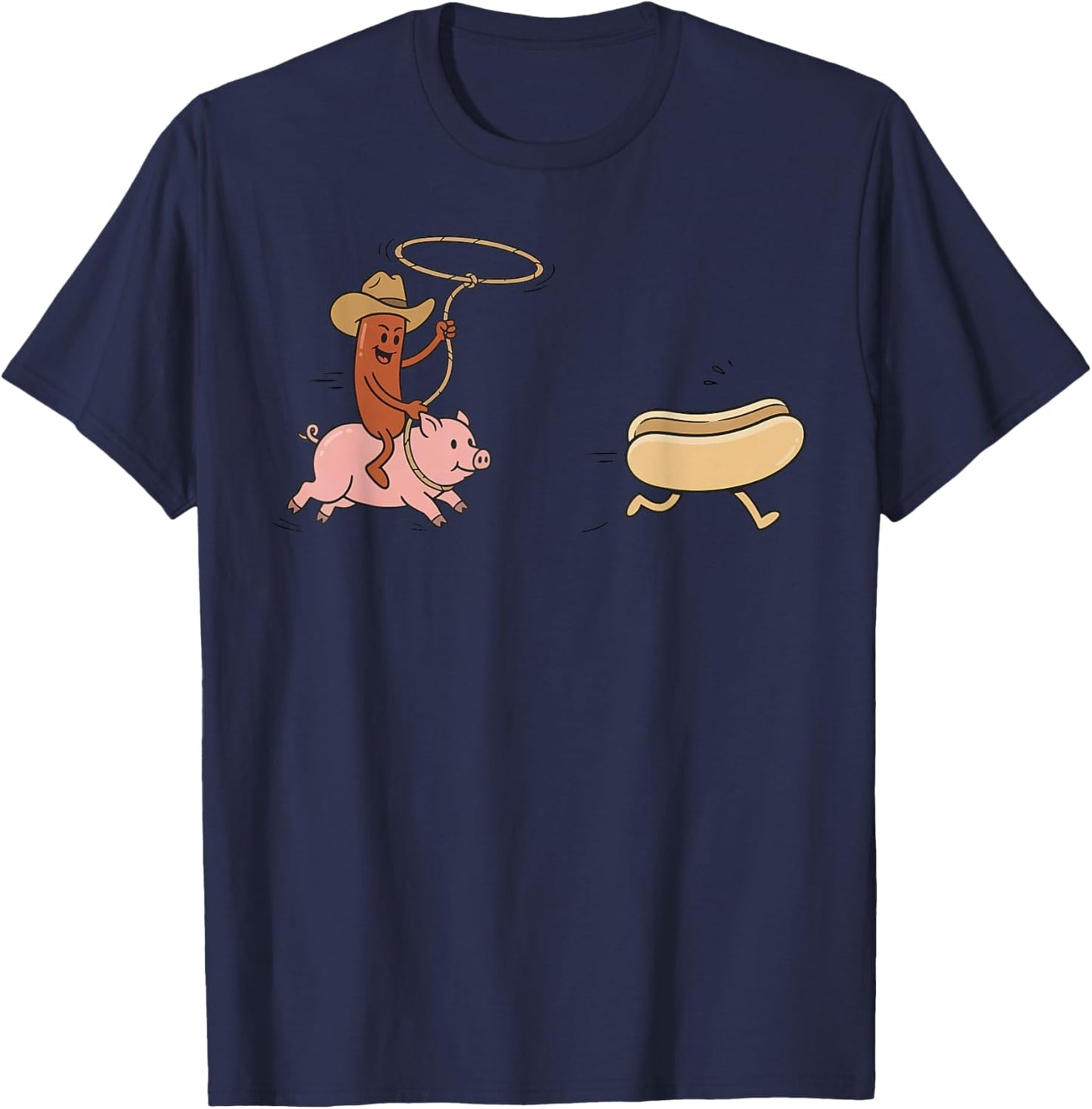 Outlaw Dog Funny Cowboy Hotdog Riding Pig Sausage Meme T-Shirt - T-Shirt | Navy