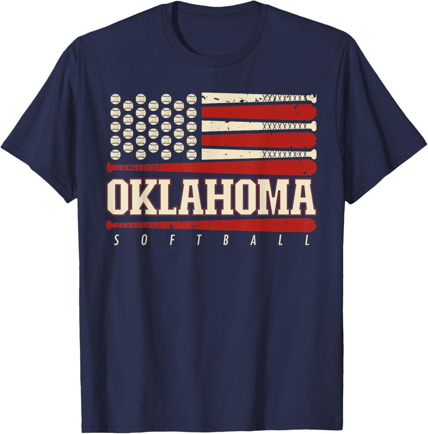Oklahoma Softball USA Flag Softball Fan Kids Team T-Shirt - T-Shirt | Navy