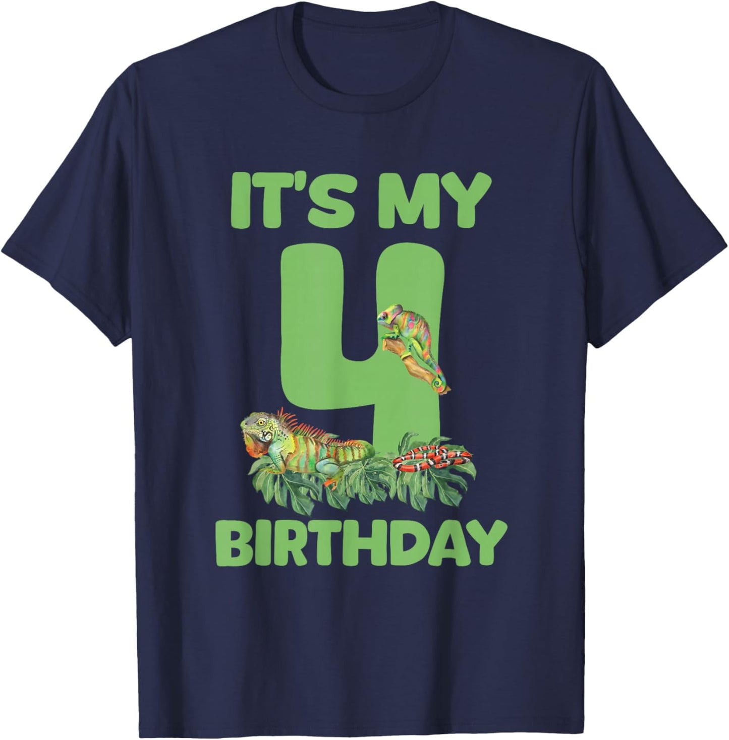 It's My 4th Birthday Lizard Themed 4 Year Old Boy Toddler T-Shirt - T-Shirt | Navy