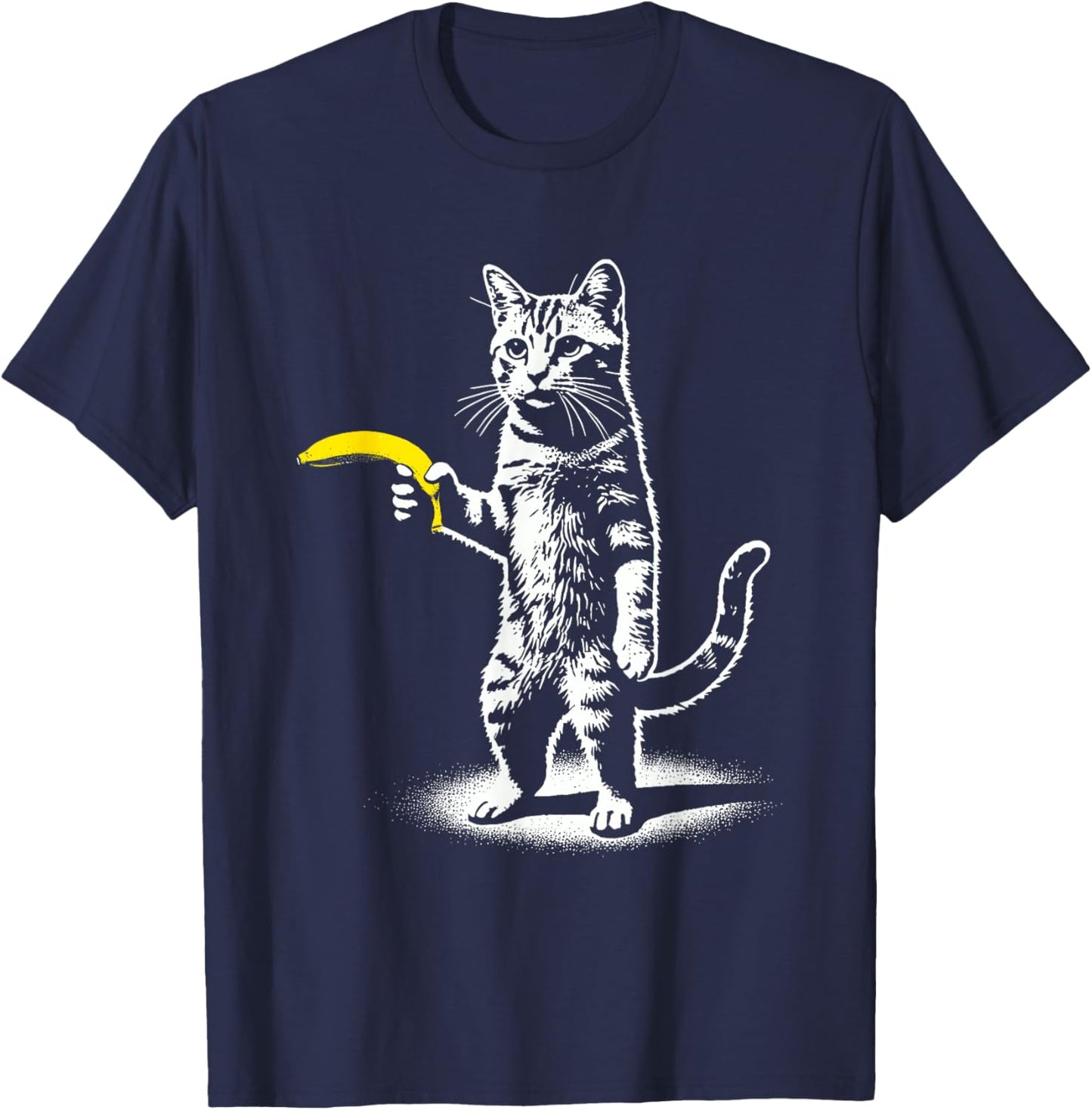 Retro Cat with Banana Meme Men Women Kids Novelty Funny Cat T-Shirt - T-Shirt | Navy