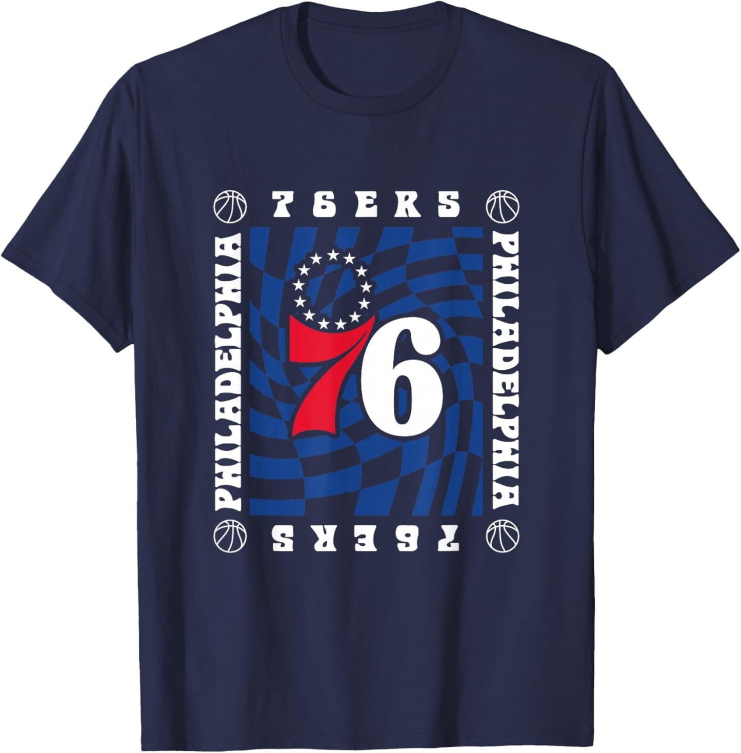 NBA Philadelphia 76ers Retro Checkerboard Wave T-Shirt - T-Shirt | Navy