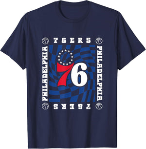 NBA Philadelphia 76ers Retro Checkerboard Wave T-Shirt - T-Shirt | Navy