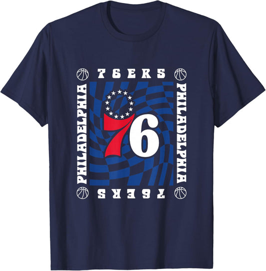 NBA Philadelphia 76ers Retro Checkerboard Wave T-Shirt - T-Shirt | Navy