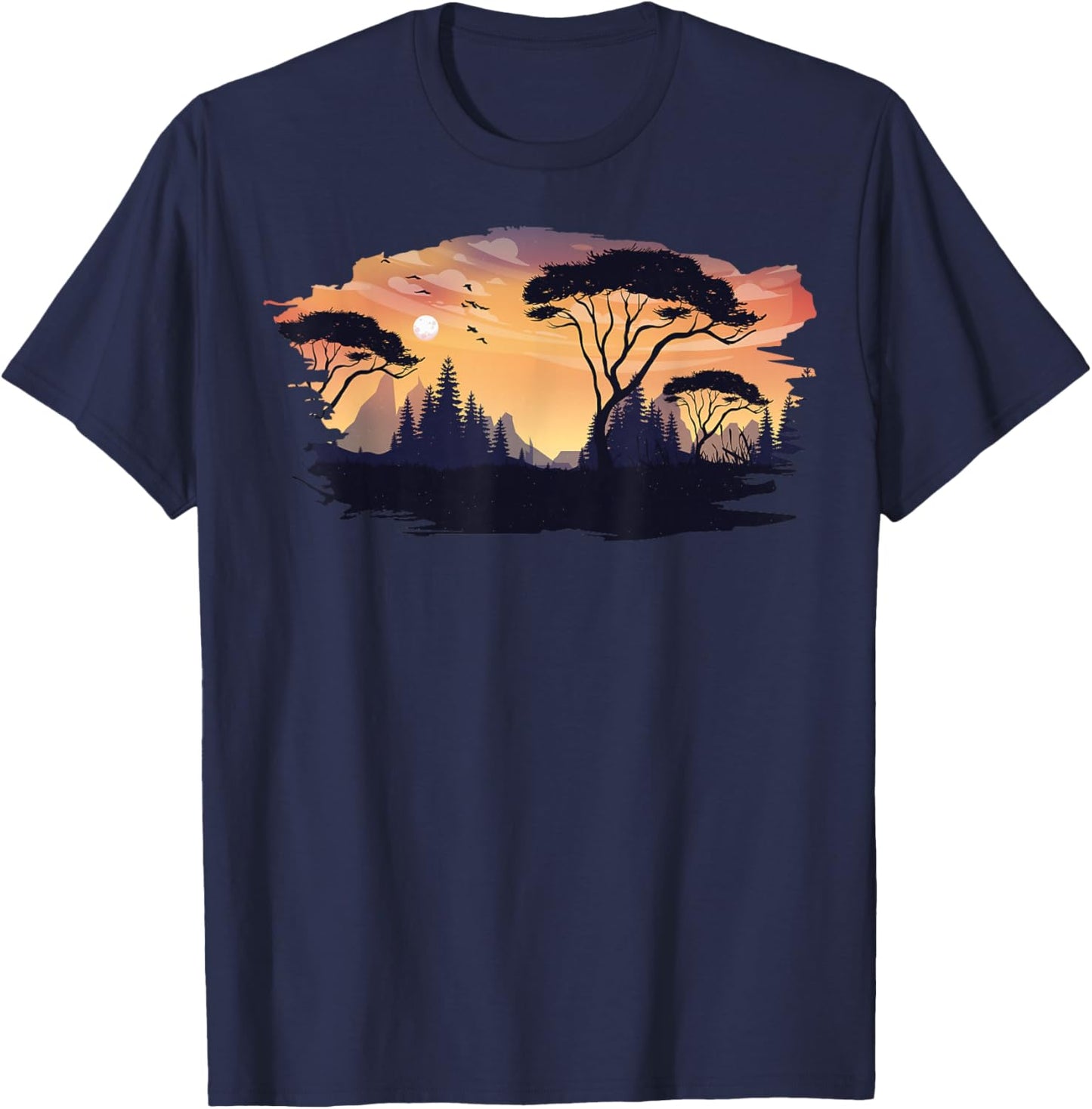 Beautiful Mountain, Nature Trees and Forest T-Shirt - T-Shirt | Navy