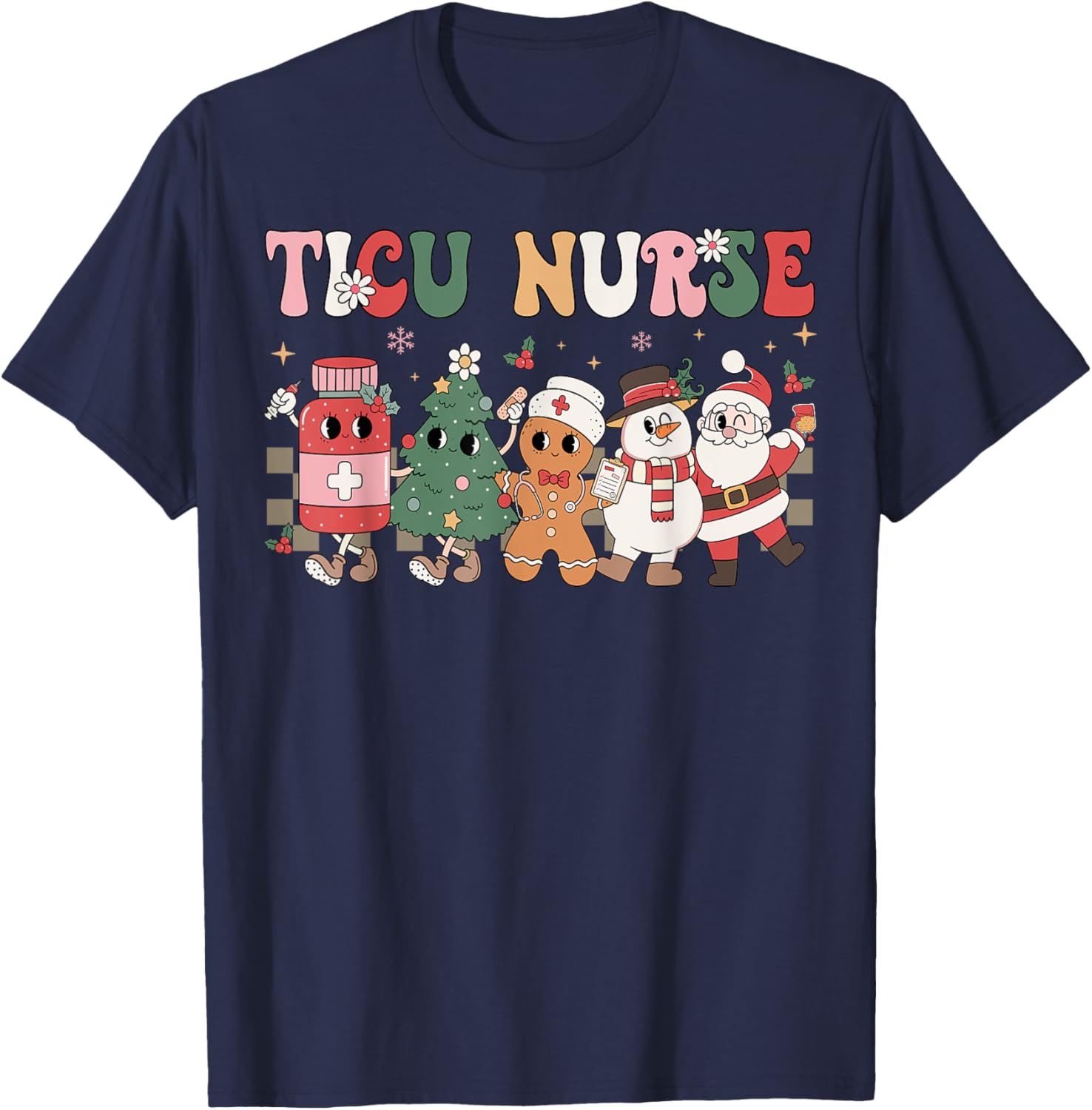 Retro TICU Nurse Christmas Intensive Care Unit Nursing Group T-Shirt - T-Shirt | Navy