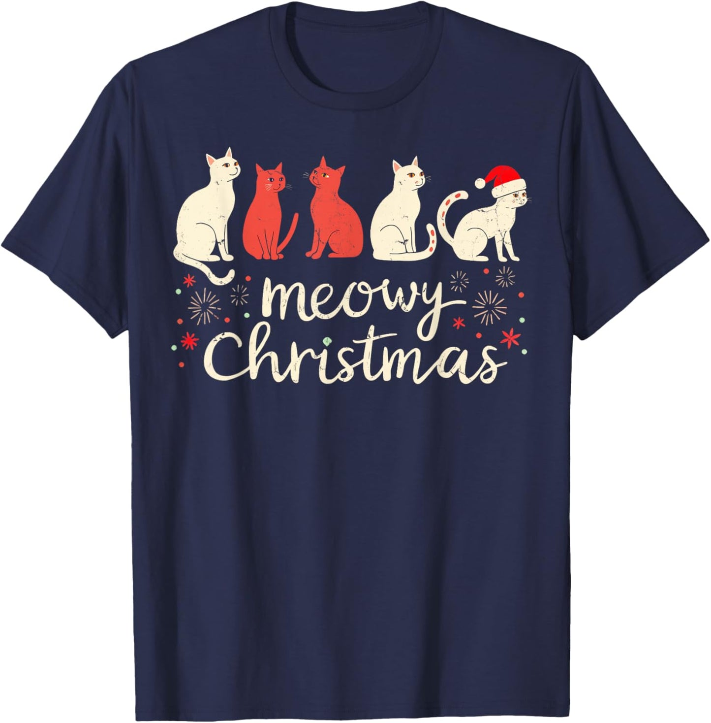 Meowy Christmas Cat Christmas Xmas Cat Christmas Cat Holiday T-Shirt - T-Shirt | Navy