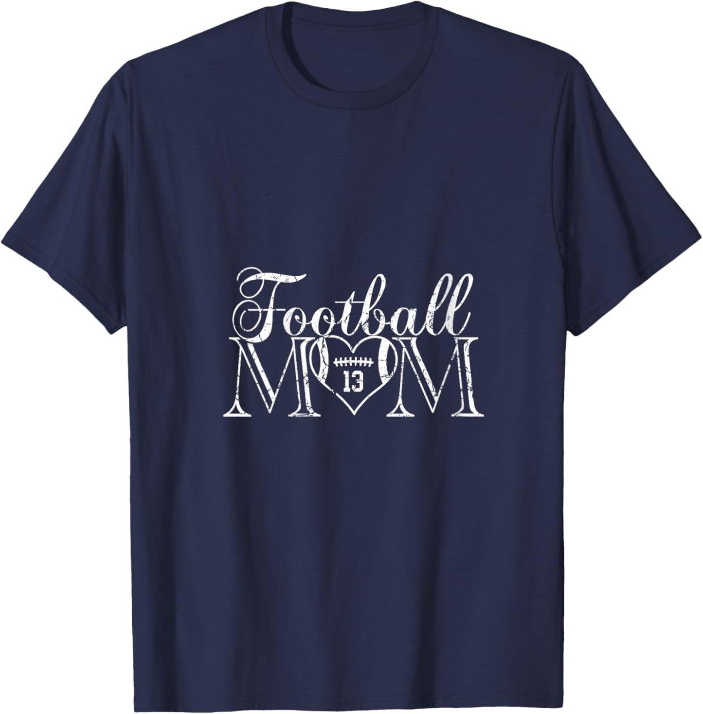 Football Mom Number 13 Football Heart #13 Game Day V-Neck T-Shirt - T-Shirt | Navy
