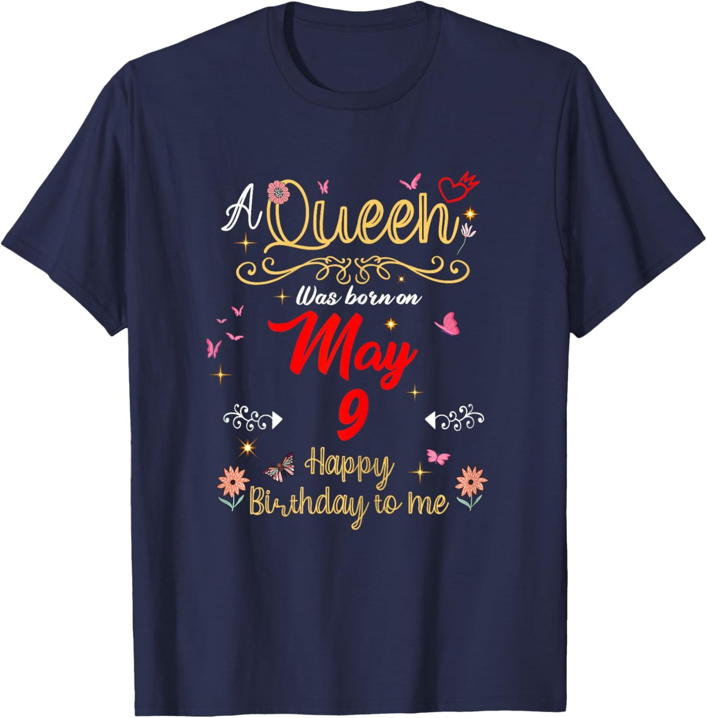 Une Reine est née Le 9 mai, 9e Anniversaire T-Shirt - T-Shirt | Navy