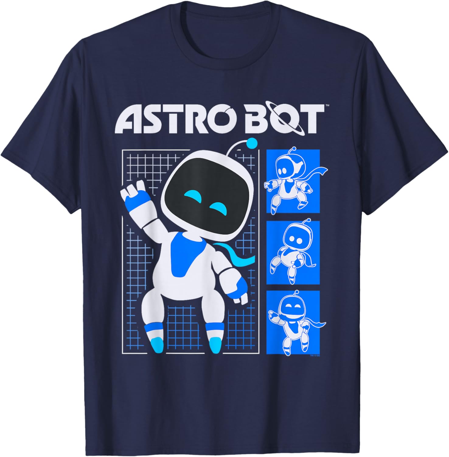 Astro Bot Pose Grid Collage with Logo Video Game T-Shirt - T-Shirt | Navy
