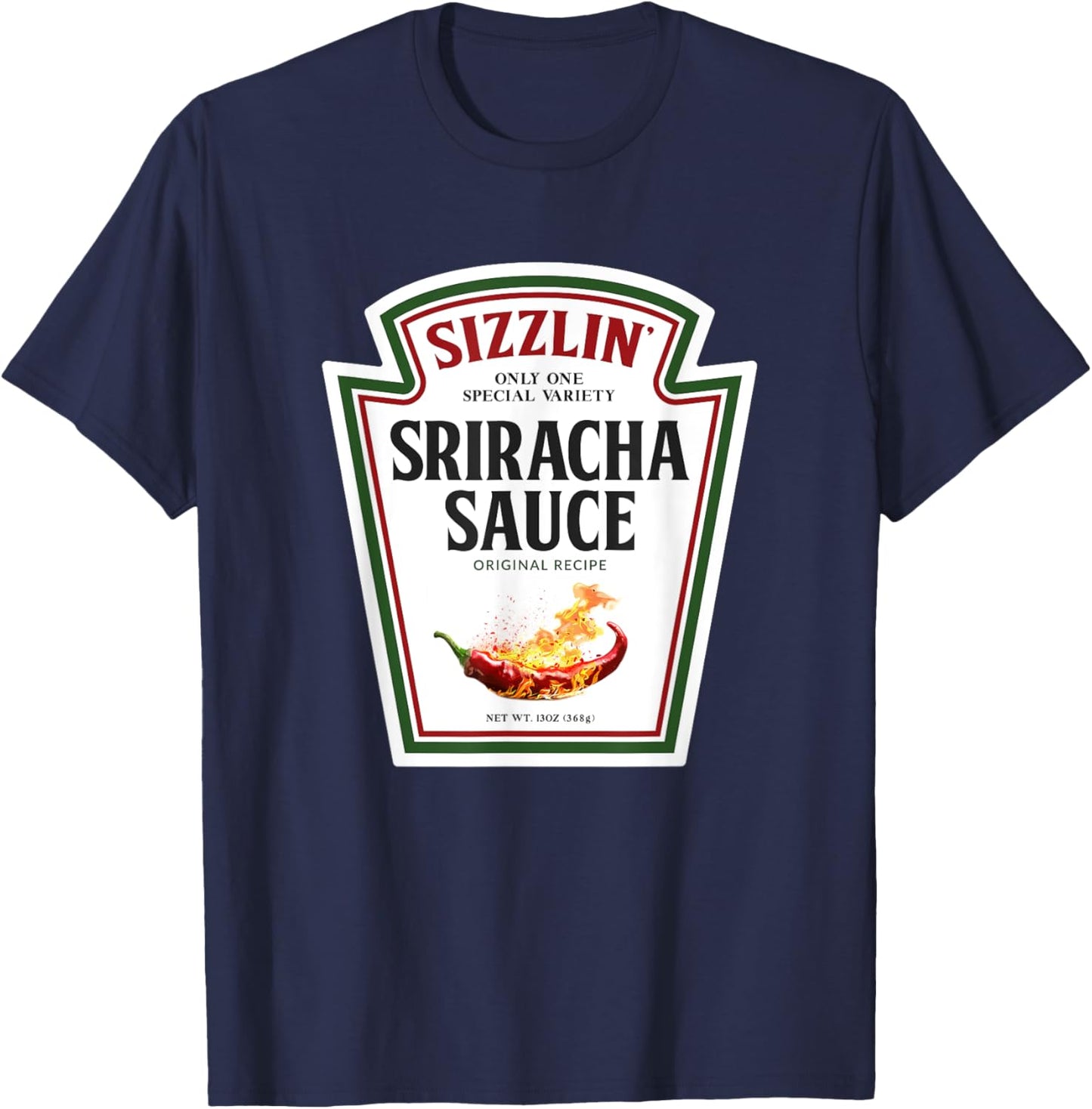 Sizzling Sriracha Sauce Funny Bottle Label Condiment design T-Shirt - T-Shirt | Navy