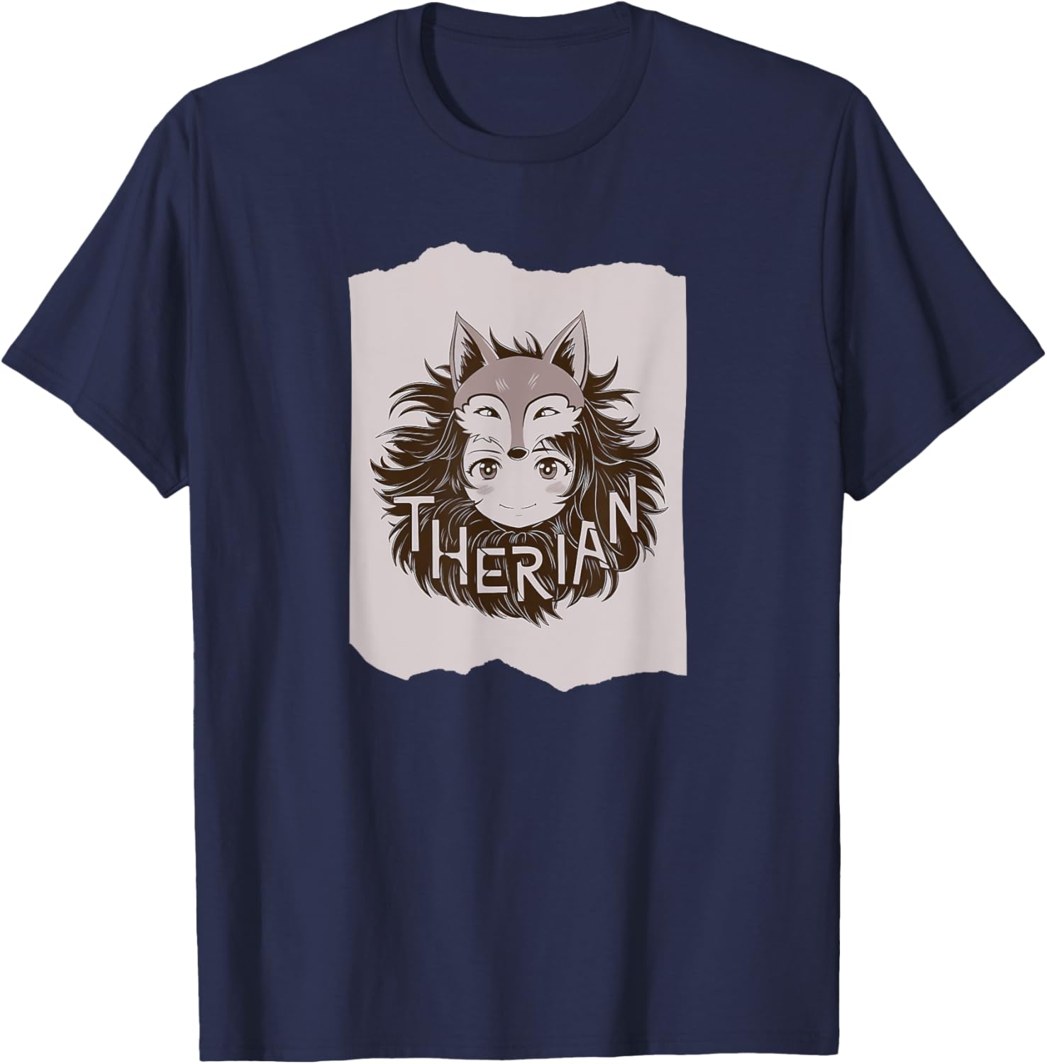 Fox Mask Therian Typography Therian Aesthetic TherianTok T-Shirt - T-Shirt | Navy