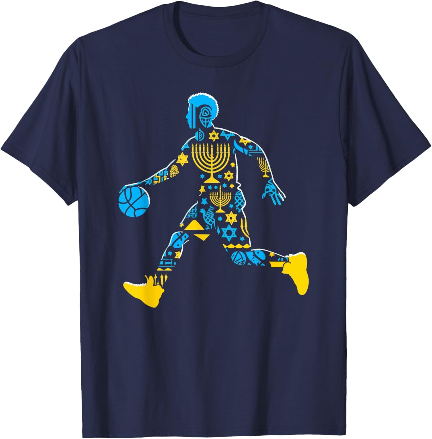 Basketball Menorah Dreidel Jewish Hanukkah Kids T-Shirt - T-Shirt | Navy