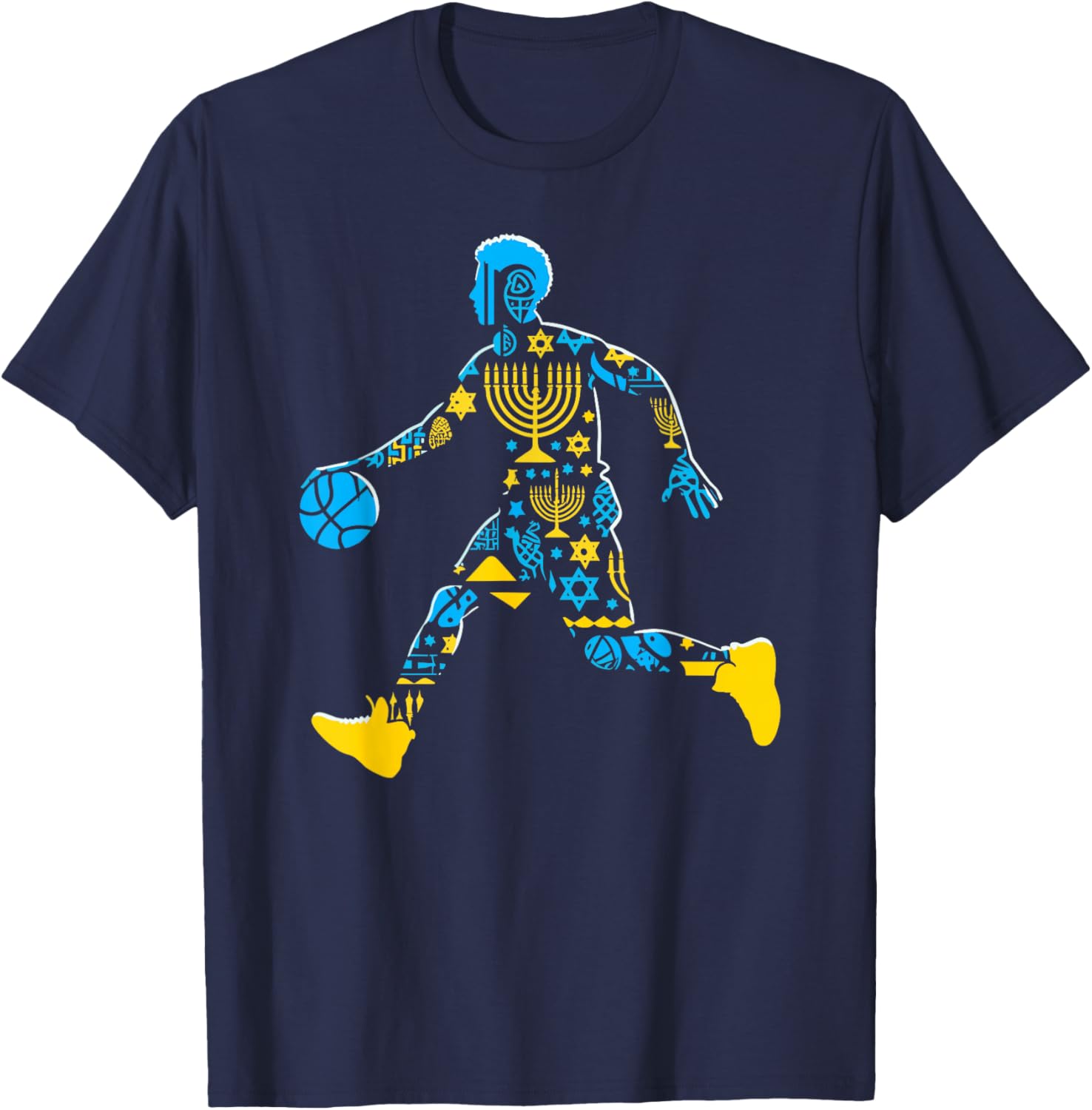 Basketball Menorah Dreidel Jewish Hanukkah Kids T-Shirt - T-Shirt | Navy
