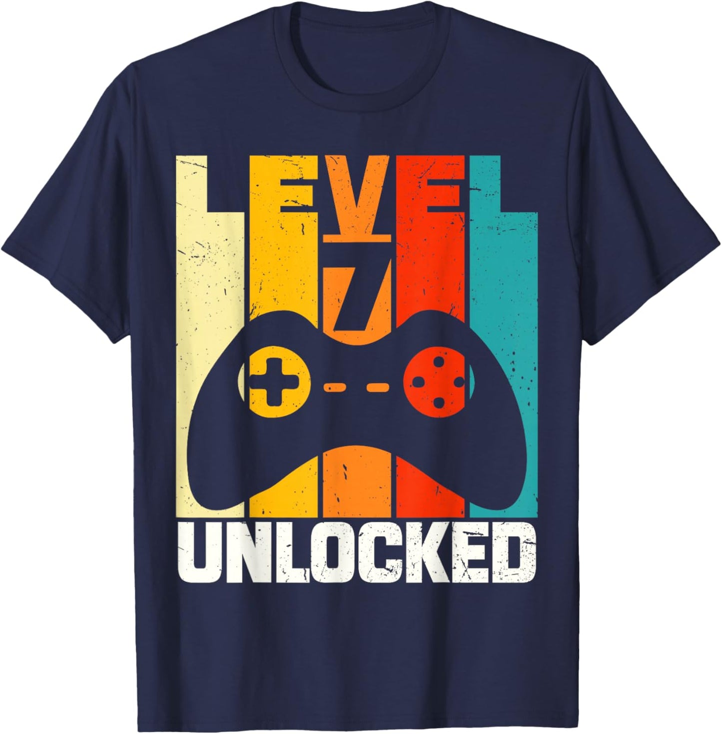 Funny 7th Birthday Level 7 Unlocked Seven Years Old Vintage T-Shirt - T-Shirt | Navy
