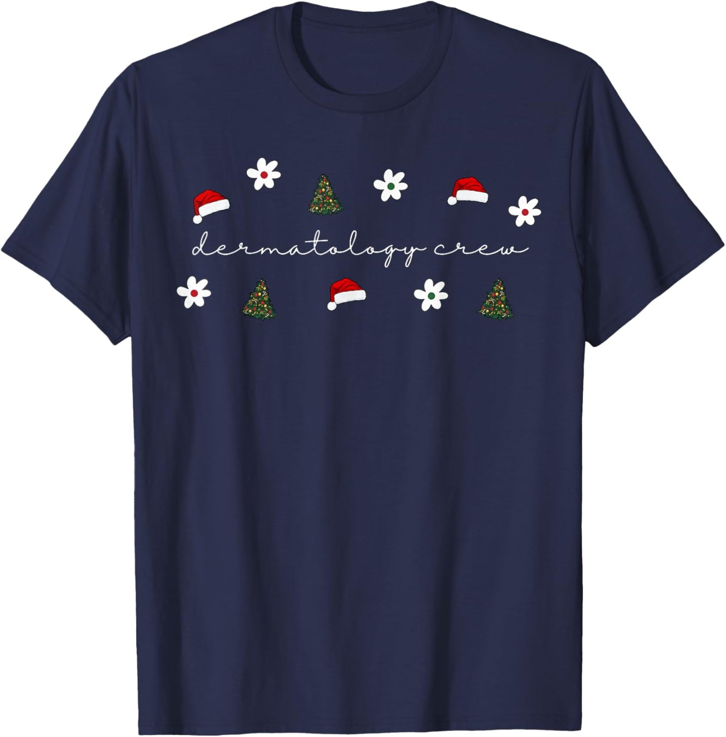 Christmas Santa Hat Dermatology Crew Nurse Daisy Flower T-Shirt - T-Shirt | Navy