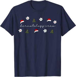 Christmas Santa Hat Dermatology Crew Nurse Daisy Flower T-Shirt - T-Shirt | Navy