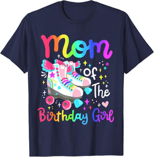 Mom of the Birthday Girl Skater Roller Skate Family Party T-Shirt - T-Shirt | Navy