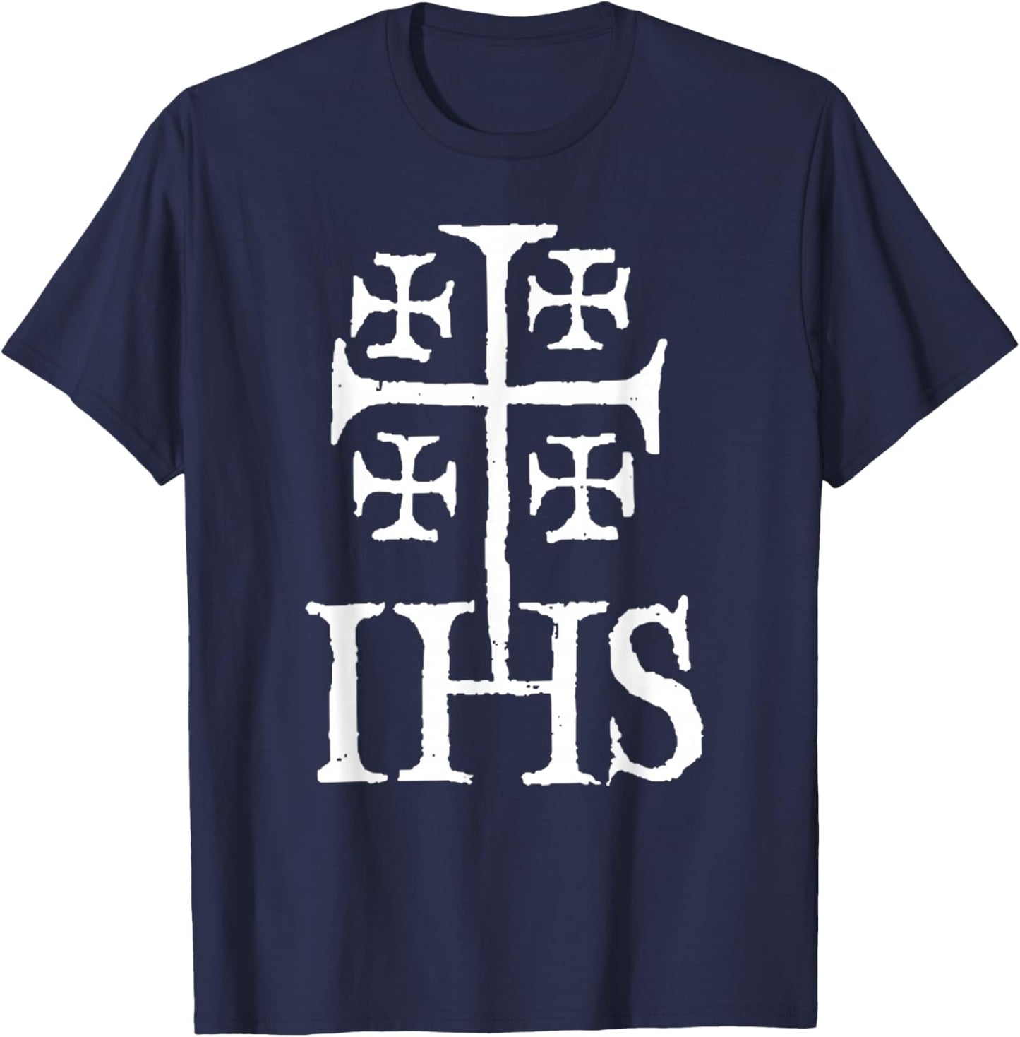 Jerusalem Cross IHS Catholic Funny Knights Templar Christian T-Shirt - T-Shirt | Navy