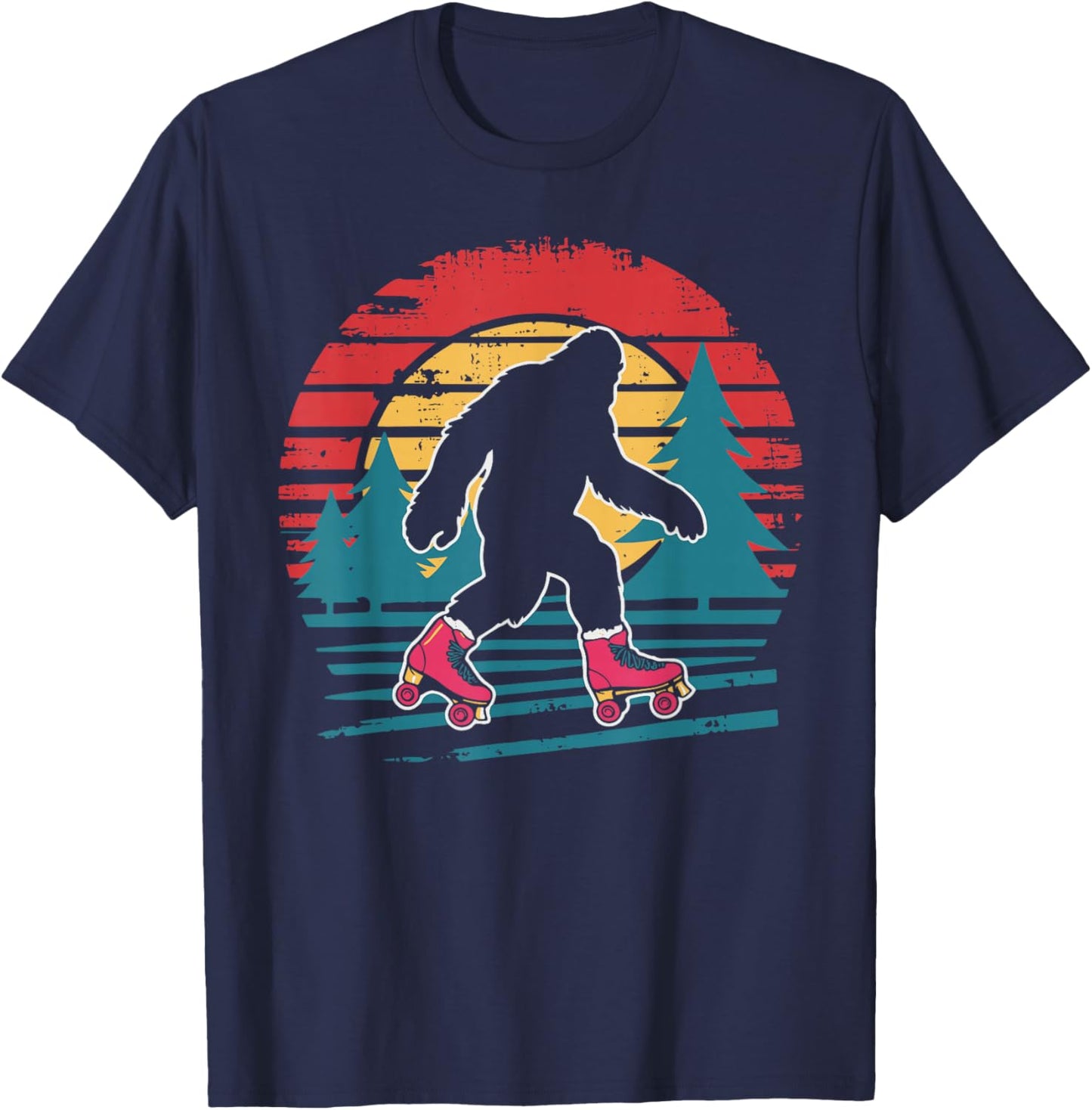 Retro Bigfoot Roller Skating Sasquatch 80s Skater T-Shirt - T-Shirt | Navy