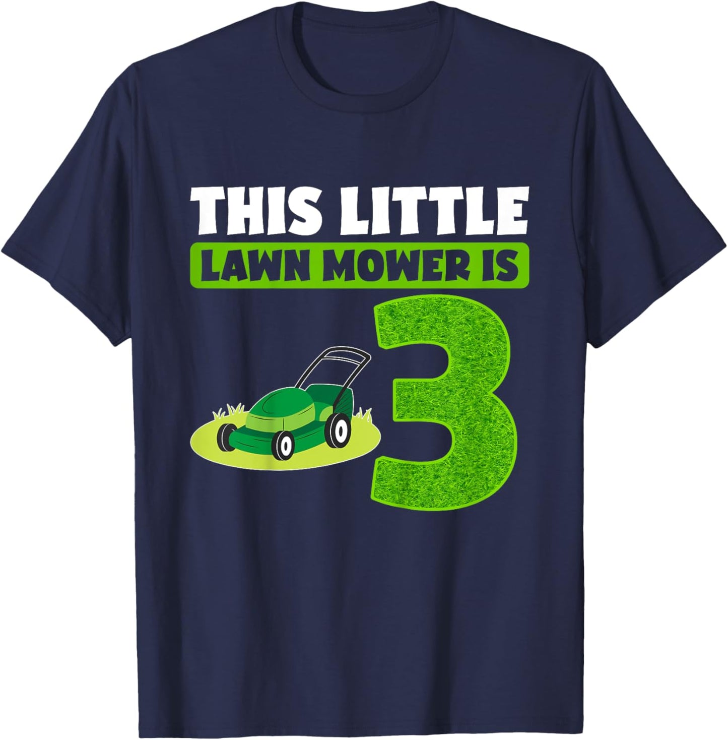Kids 3rd Lawn Mower Birthday Party Three Year Old Boy Lawn Mowing T-Shirt - T-Shirt | Navy