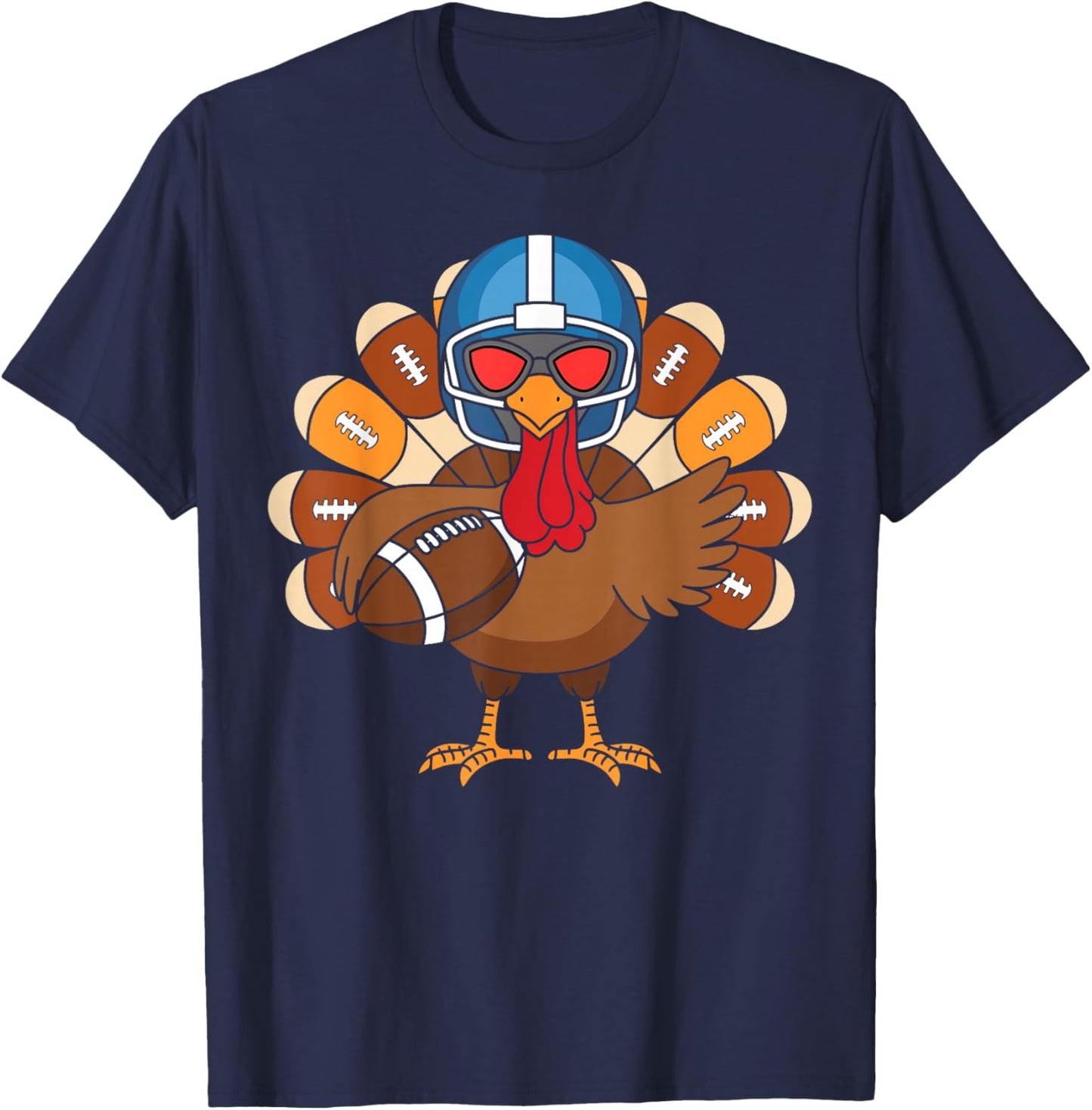 Turkey Football Player Funny Turkey Thanksgiving Day T-Shirt - T-Shirt | Navy