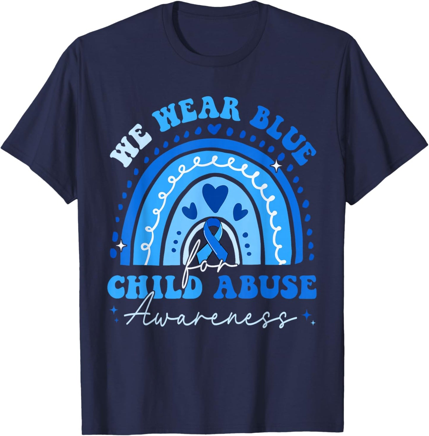 We Wear Blue Child Abuse Awareness Rainbow Men Women Kids T-Shirt - T-Shirt | Navy