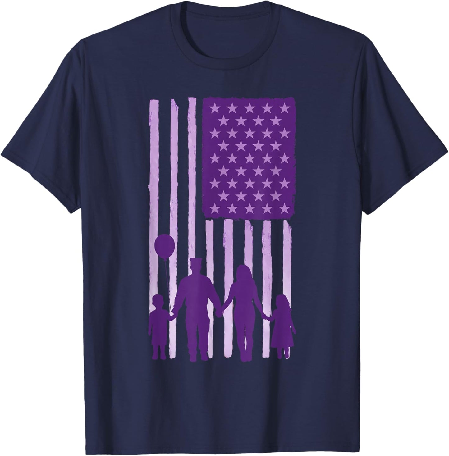 Purple Up Military Child Month Family Support Kids US Flag T-Shirt - T-Shirt | Navy