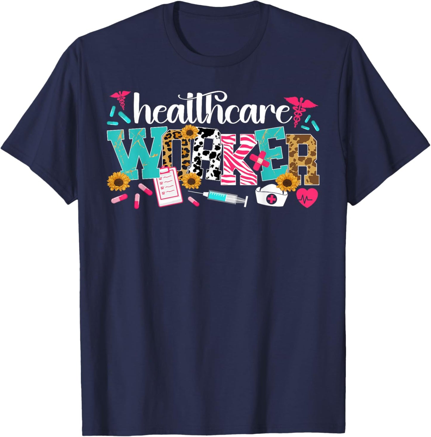 Healthcare Worker Leopard Healthcare Workers T-Shirt - T-Shirt | Navy