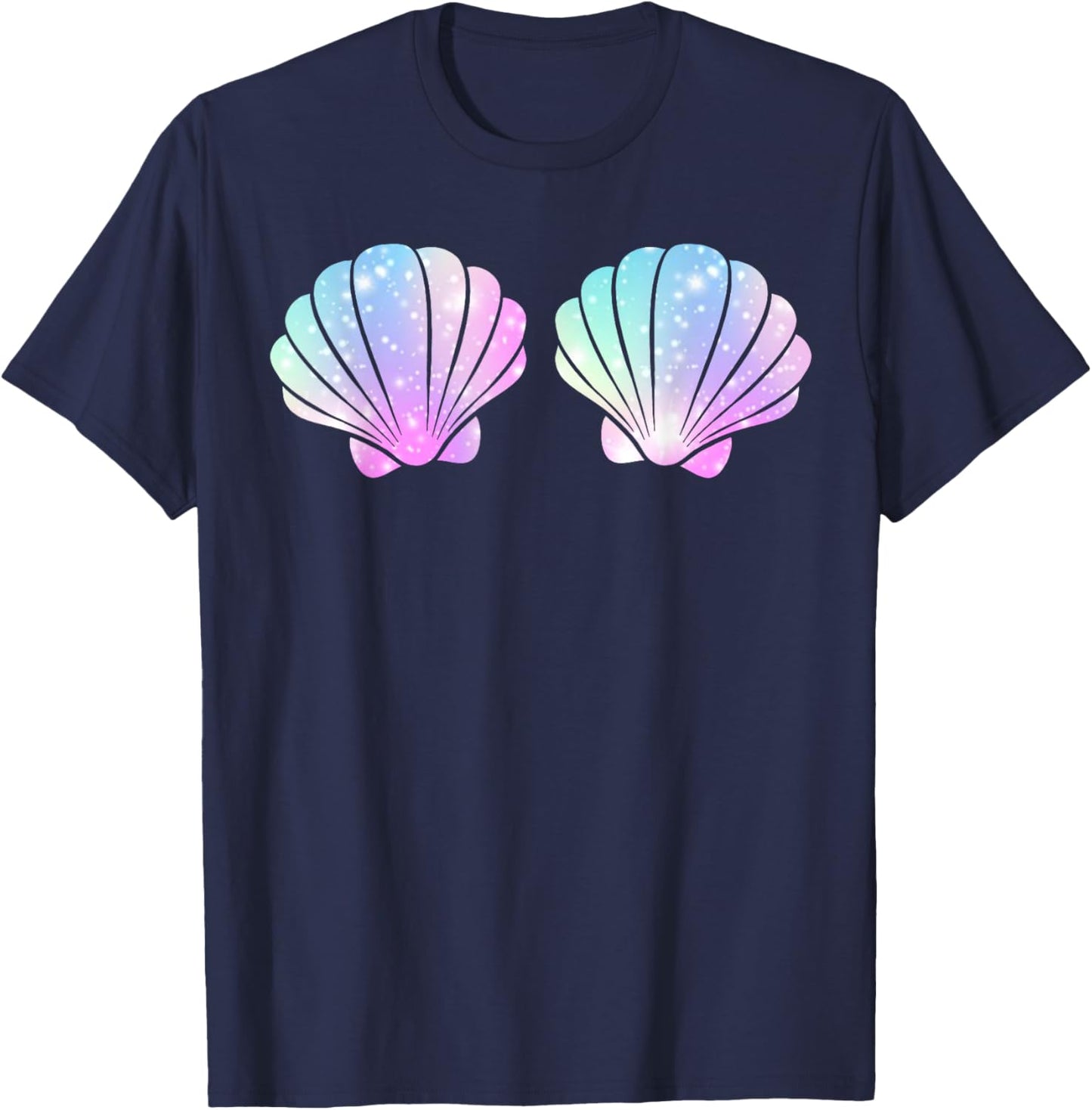 Cute Halloween Girl Costume, Mermaid Shell Bra Costume Women T-Shirt - T-Shirt | Navy