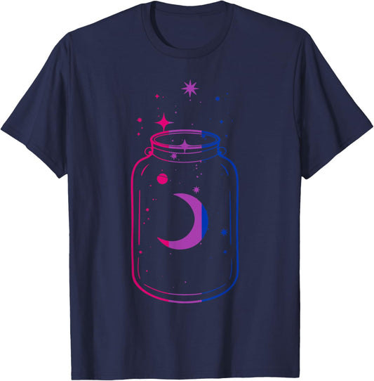 Bisexual Pride Moon in a Mystical Cosmic Jar T-Shirt - T-Shirt | Navy