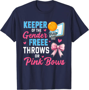 Free Throws Or Pink Bows Keeper of The Gender Reveal T-Shirt - T-Shirt | Navy