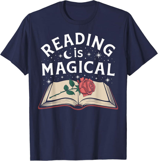 Reading Is Magical Book Lover Bookworm Librarian Library Day T-Shirt - T-Shirt | Navy