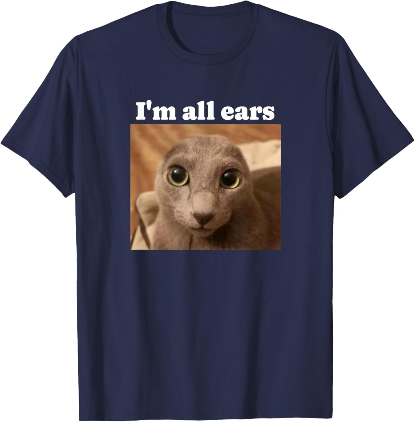 Funny no ears cat meme T-Shirt - T-Shirt | Navy