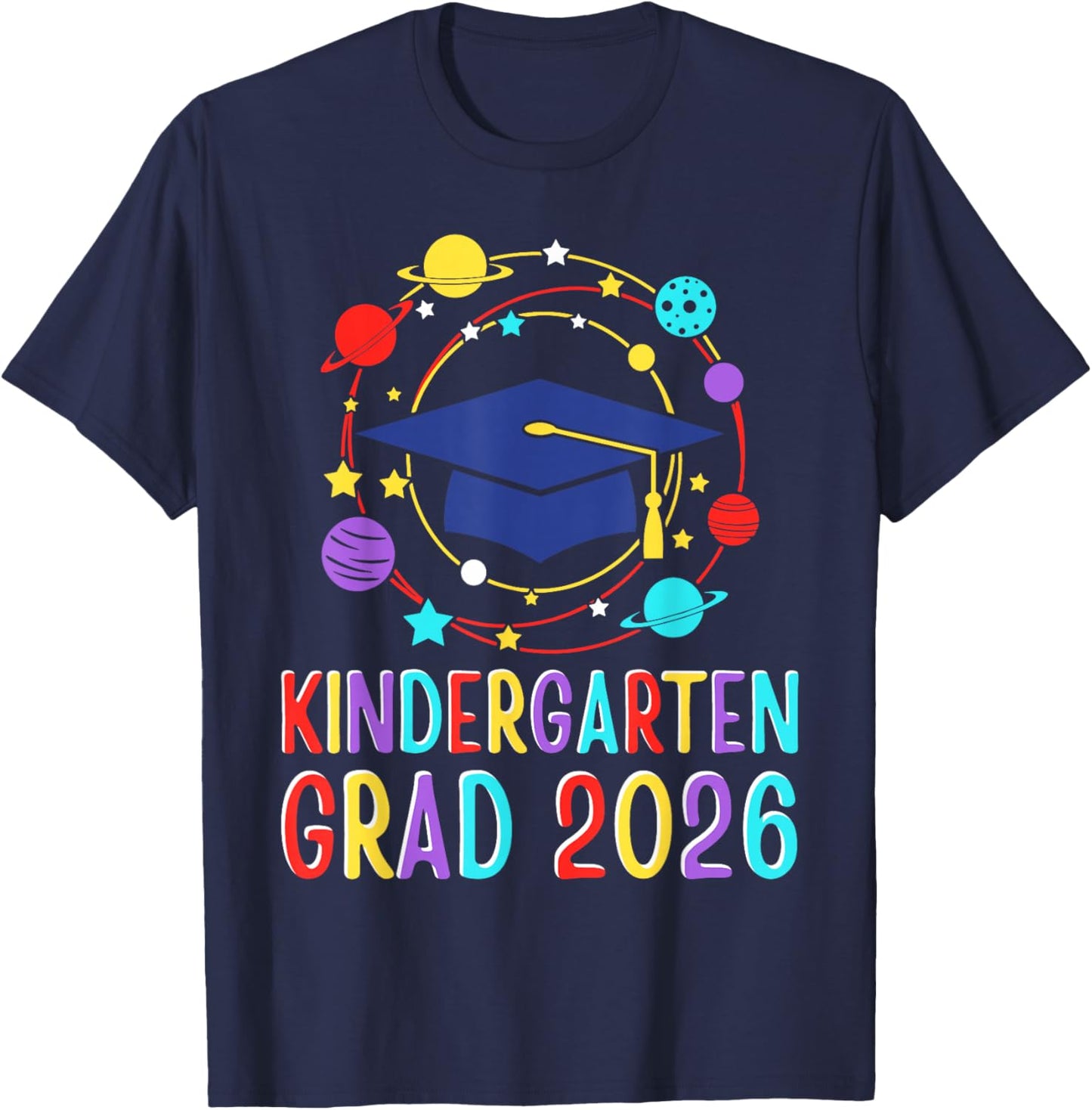 Kids Kindergarten Grad 2026 Graduation Graduate Space T-Shirt - T-Shirt | Navy