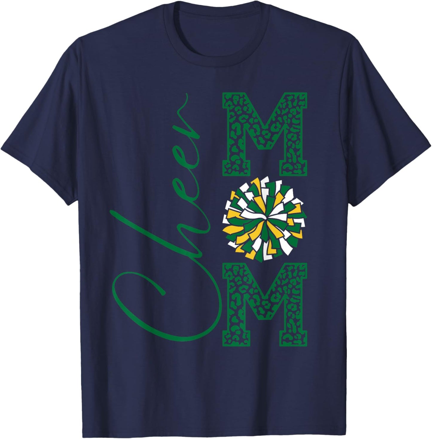 Cheer Mom | Green Yellow White | Gold | Leopard Print T-Shirt - T-Shirt | Navy