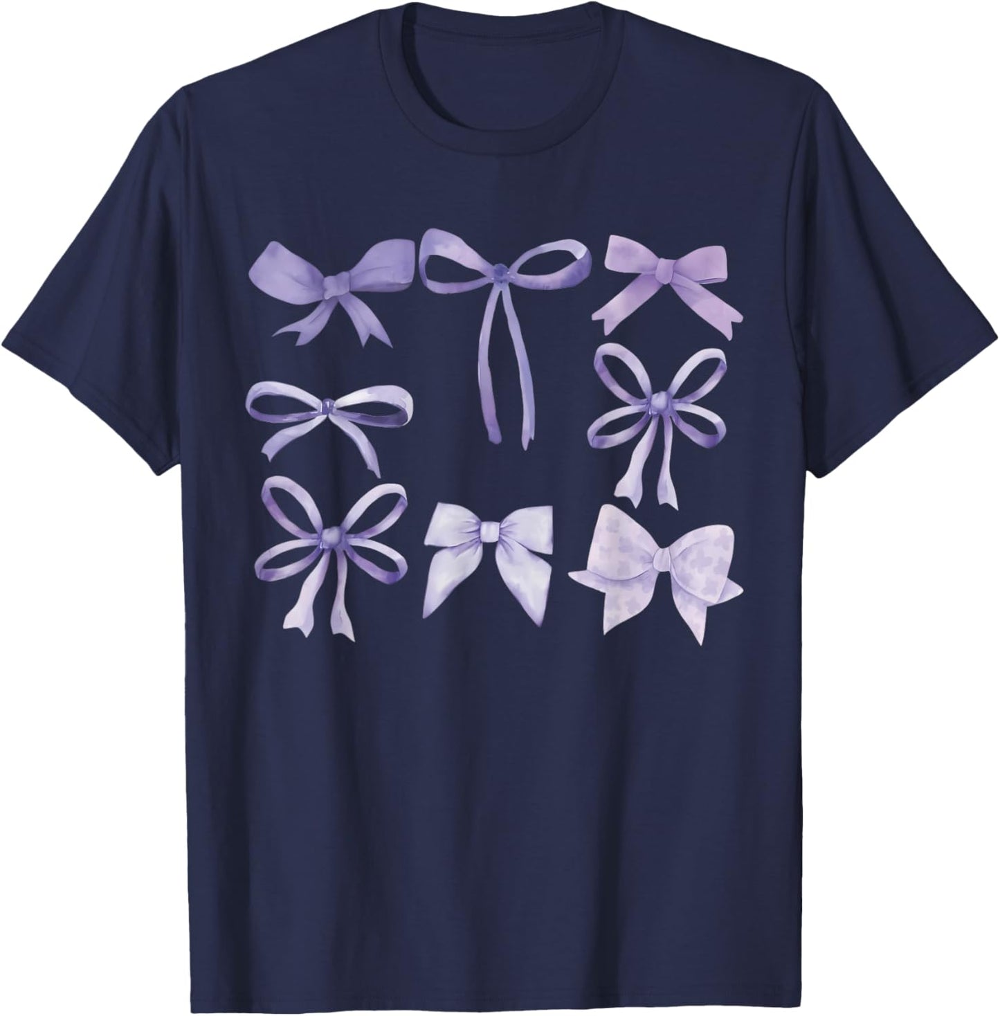 Purple Bow and Ribbon Cute Graphic T-Shirt - T-Shirt | Navy