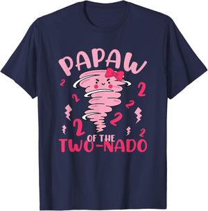 Papaw of The Two-nado Tornado Theme 2nd Birthday Party T-Shirt - T-Shirt | Navy