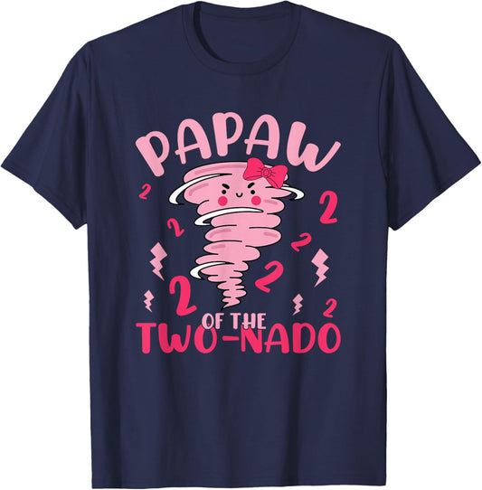 Papaw of The Two-nado Tornado Theme 2nd Birthday Party T-Shirt - T-Shirt | Navy